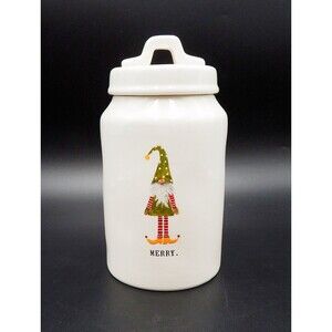 Rae Dunn Christmas Holiday MERRY Gnome 8 Inch Tall Ceramic Canister Coffee Sugar